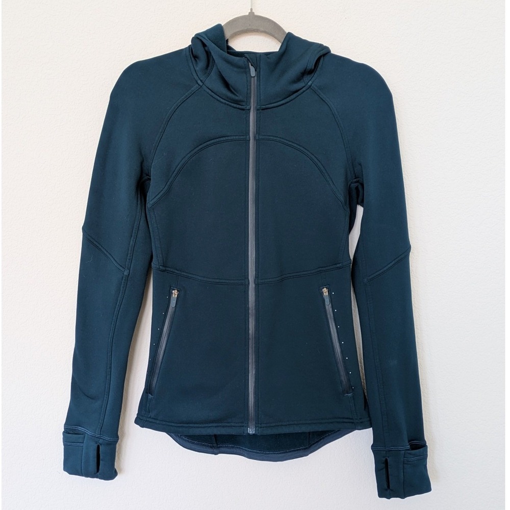Lululemon Fleece Flurry Jacket Women's 6 Hoodie‎ Teal Blue Athletic Thumbhole
